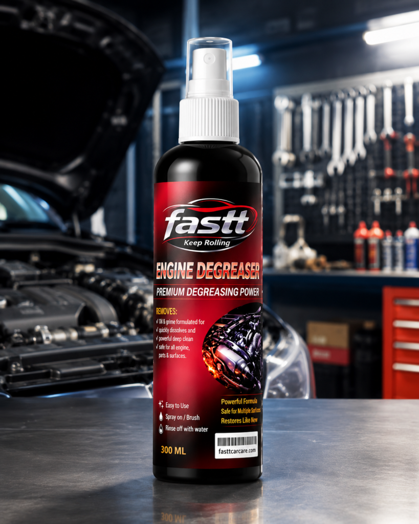 FASTT Engine Degreaser powerful formula for engine bay cleaning and grease removal. Removes Oil, Dirt, Carbon & Heavy Grime. Fast Acting, Multi Surface Cleaner. 1 L.