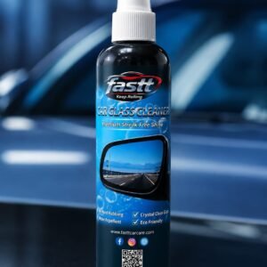 FASTT Car Glass Cleaner delivers crystal-clear visibility, streak-free shine, and hydrophobic water-repellent protection by removing dust, fingerprints, road film, and grime from car windows, windshields, and mirrors with a fast-acting professional formula.